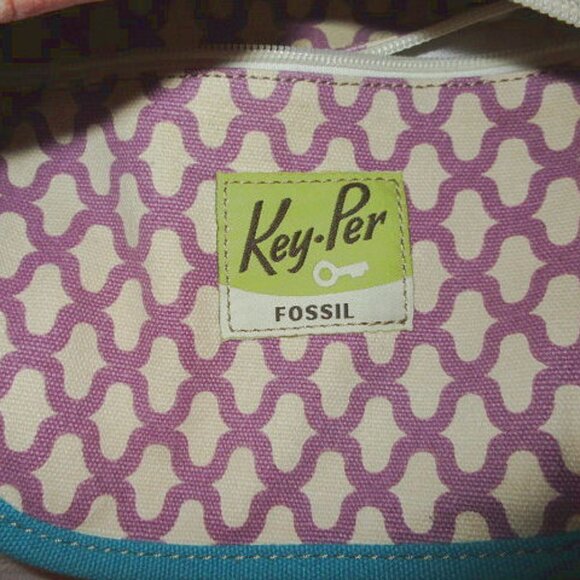 Vtg Y2K Fossil Key-Per Coated Canvas Crossbody Shoulder Bag Hobo Funky Bird Art - Picture 9 of 13